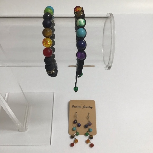 Chakra Bracelets Earrings LOT Healing Balance Lava Bead Stone for Oils Yoga Boho - Picture 9 of 9